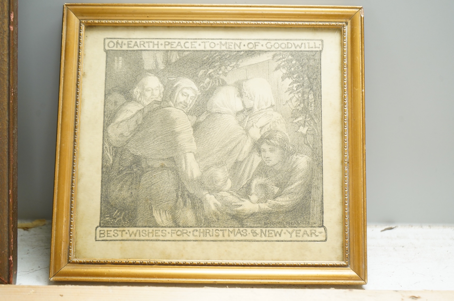 Harry Mileham (1875-1957), ‘For mine eyes have seen thy salvation', two Christmas and New Year monochrome prints, each signed and dated 1911 and 1912 in the plate , largest 18 x 19cm